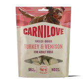 Супер премиум лиофилизирано лакомство за кучета Carnilove Dog Freeze Dried Turkey & Venison Snack с пуешко месо и еленско месо 60 г
